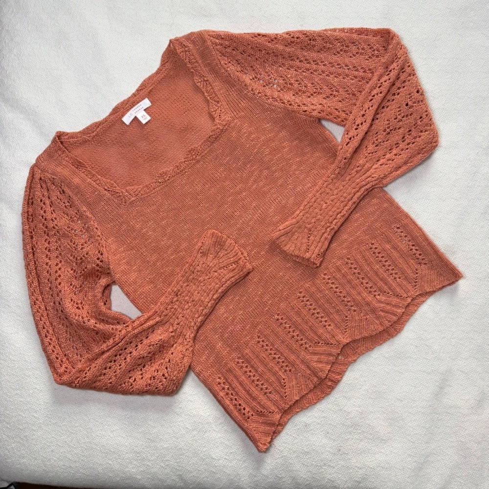 LC Lauren Conrad Terracotta Pointelle Knit Boho Fairy Sweater XS